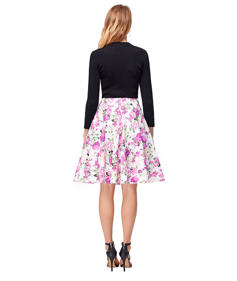 SZ60139-1  Vintage High Waist A-Line Rose Print Skirt